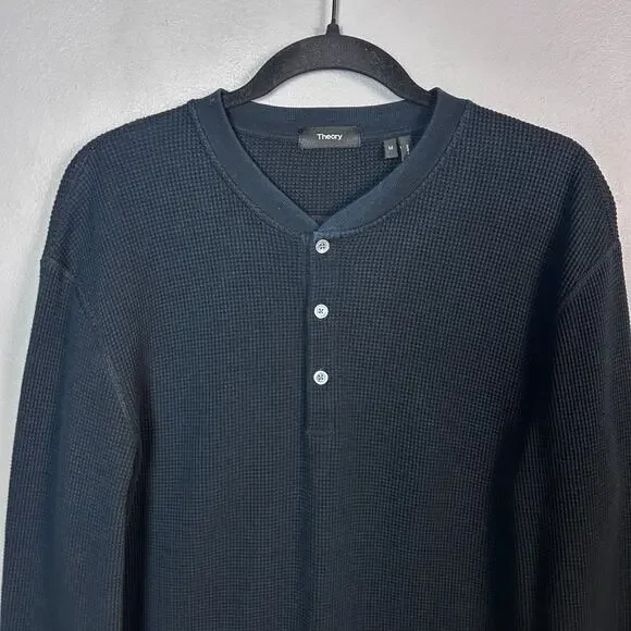 Theory shirt men's Medium thermal waffle henley black cotton